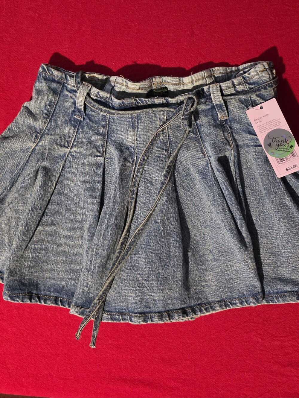 Wild Fable Blue Denim Pleated Skater Mini Skirt Shorts Underneath.